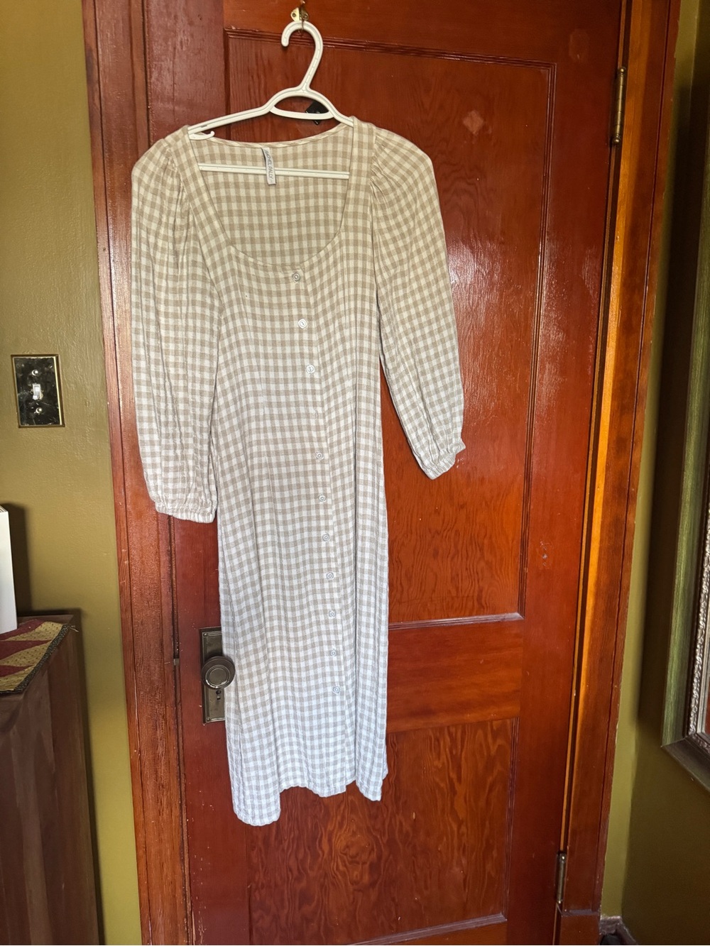 Rachel Pally Beige and White Checked Button-Front Midi Dress